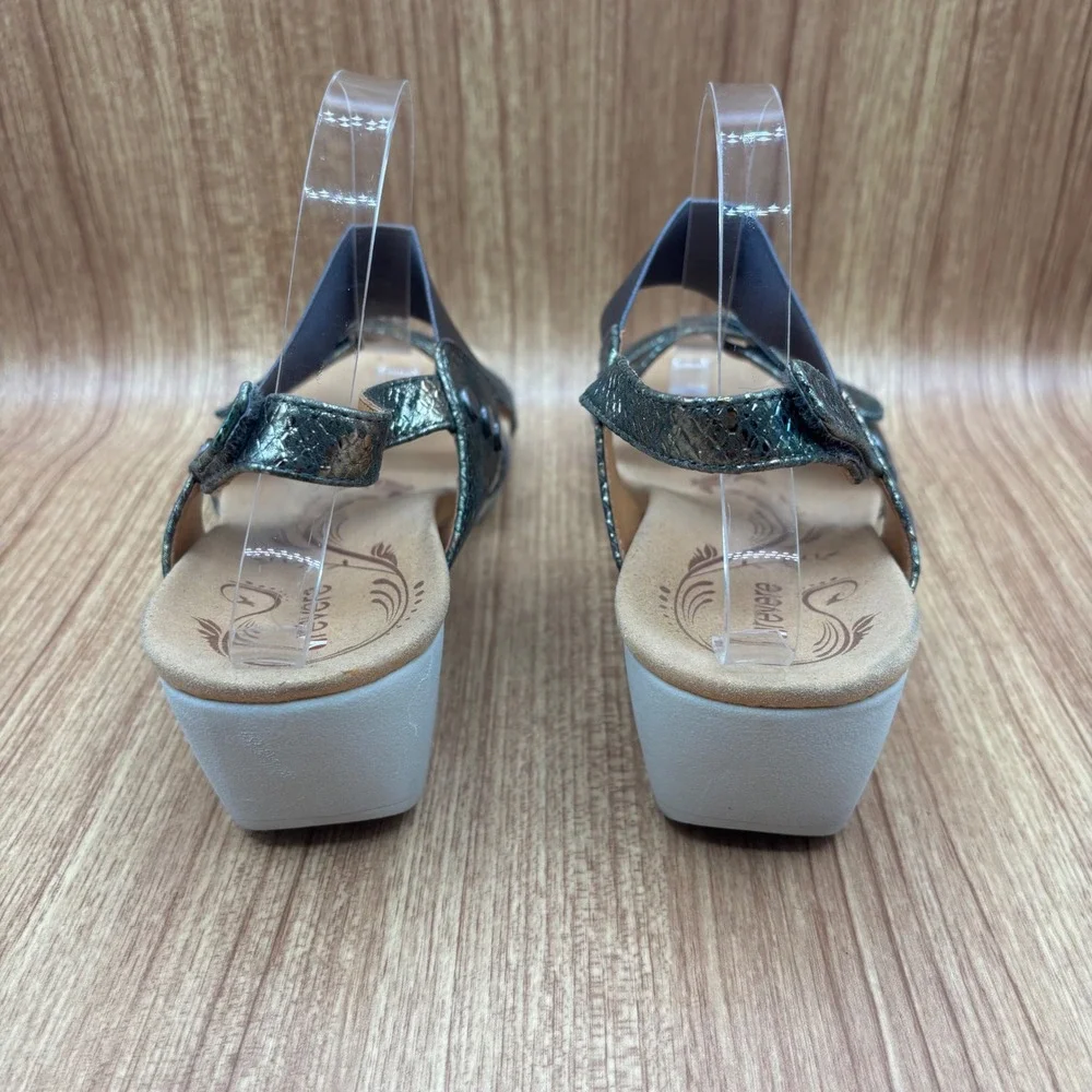 Revere Tahiti Wedge Sandals Peacock Python Womens 10 Metallic Leather Orthopedic